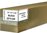 Plasticplace Black Mattress Bags, 54" x 8" x 90", 1.5 Mil, 100 Count