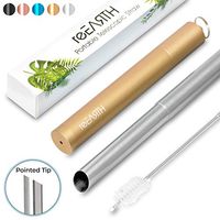 Portable Collapsible Reusable Boba Straw With Pointed Tip, Jumbo Stainless Steel Drinking Straw With Case, With Telescopic Cleaning Brush, Carrying Key Chain - reEARTH (Gold)