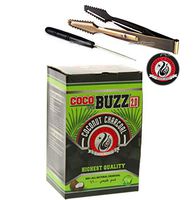 Starbuzz Cocobuzz 2.0 Hookah Shisha Charcoal 72 Pieces 1kg Box Large Cubes with Bonus Star Buzz Coco Coal Shisha Tongs with Foil Poker Plus Air Freshener