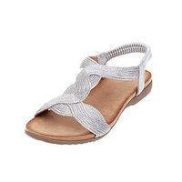 Inverlee Summer Women's Ladies Casual Big Size Bohemian Style Beach Flat Shoes Sandals Silver