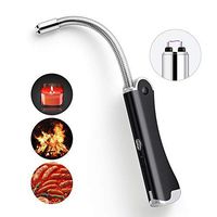Lighters, Malmes Windproof Electric USB Rechargeable Arc Long Lighter with Flexible Neck 2in1 Foldable Flameless Pocket Lighters for Candle BBQ Grill Firework Cupcake Fireplace Cigarette -Black