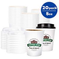 8 oz To Go Coffee Cups with White Dome Lids for Home, Office, Coffee Shop, Travel, Tea 20 Pack