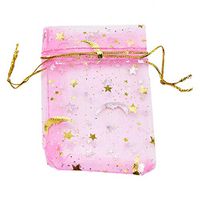 Monrocco 100 Pack Pink Moon Star Jewelry Gift Pouch Candy Pouch Organza Drawstring Favor Bags (79cm)