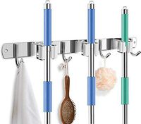 Mop Broom Holder, Stainless Steel Heavy Duty Tools Hanger Wall Mounted Storage Organizer for Garage Home Kitchen Bathroom Closet Office Garden (3 Racks 4 Hooks)