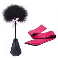 yaojin Long Satin Blindfold Soft Eye Mask Band Blinder Comfortable Sleep Masks Black with Feather Whip