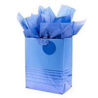 Hallmark 9" Medium Gift Bag with Tissue Paper (Blue Foil Stripes) for Birthdays, Weddings, Hanukkah, Christmas, Graduations, Father's Day and More