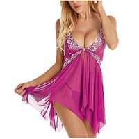 Amlaiworld Women Lingerie Lace Babydoll V Neck Sleepwear Strap Chemise Fashion Pajamas Hot Pink