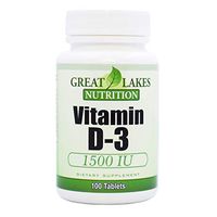 Great Lakes Nutrition Vitamin D3, Vegan Vitamin D Supplement for Men & Women, 1500IU, 100 Easy Swallow Pills (2 Pack)