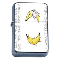 Banana Pun Flip Top Oil Lighter Em1 Smoking Cigarette Silver Case Included