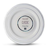 [40 Count - 6 Inch Plates] Laura Stein Designer Tableware Premium Heavyweight Plastic White Dessert Plates with Silver Border, Party & Wedding Plate, Classic Series, Disposable Dishes