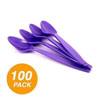 Amcrate Big Party Pack Frosty Plastic Spoons 100ct Ice Cream Dessert Reusable Spoons Mid Weight Tableware Taster Plastic Soup Spoons for Food New Purple