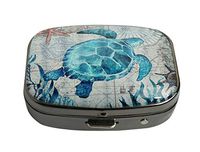 XUTAI Custom Personalized Square Stainless Steel Gun Silver Glass Travel Pill Case Vitamin Decoration Box (Sea Turtle)