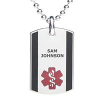 Divoti Deep Custom Laser Engraved Stainless Steel Medical Alert Necklace for Men, Steel Urban Tag Medical ID Necklace, Medical Dog Tag w/Free Engraving Chain 24 in Ball-TP Red/Black
