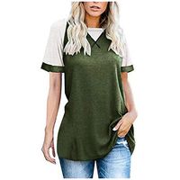 Meikosks Women's Contrast Patchwork T-Shirts Summer Loose Tops Short Sleeve Round Neck Blouses Army Green