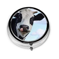 Funny Smiling Cow Round Pill Box Pocket Mini Travel Pill Vitamin Decorative Box Pill Case