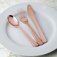 BalsaCircle 60 pcs Rose Gold Metallic Set Spoons Forks and Knives Disposable Tableware - Wedding Party Catering Silverware Supply