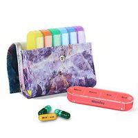 Pill Organizer,LIZIMANDU Weekly Travel Pill Case Box Medication Reminder Daily AM PM, Day Night 7 Compartments,for 4 Times A Day, 7 Days a Week-Includes Leather PU Carrying Case (Crystal)