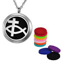 Valyria Essential Oil Diffuser Pendant Necklace Cross and Fish Aromatherapy Jewelry- Perfume Locket with Engraving