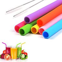 6Pcs Reusable Silicone Drinking Straws 10'' Extra Long Flexible Straws with 2 Cleaning Brushes for 30 oz Tumbler - Straight Straw BPA Free