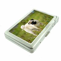 Cigarette Case with Built in Lighter Funny Smoking Cool Pug Dog Cigar S12 Smoking King Size Cigarettes Silver Metal Wallet 4" X 2.75" RFID Protection Hilarious