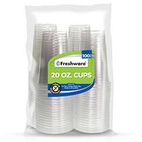 Freshware Plastic Cups [20 oz, 100-Pack] - Disposable Cold Drink Party Cups, Crystal Clear PET Cups