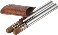 Visol Products VCASE1006 Holster Stainless Steel and Brown Leather Dual Cigar Tube