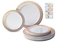 " OCCASIONS" 50 Plates Pack (25 Guests)-Wedding Party Disposable Plastic Plate Set -25 x 10'' Dinner + 25 x 7.5'' Salad/Dessert plates (Venice in White/Blush/Peach & Gold)