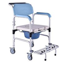 LAZ Bedside Commodes Shower Chair Mobile Commode, Wheels and Brakes Foldable Pedal, Sponge Padded Seat, Aid Walking Chair Pail for The Elderly, Disabled, Pregnant Women