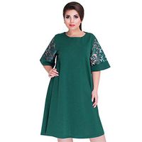 Jocund Fashion Women Dress Plus Size O-Neck Lace Patchwork Short Sleeve Casual Mini Dress