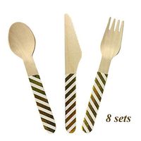 Holibanna 8 Set of Disposable Wooden Dinnerware Hot Stamping Cutlery Knives Forks Spoons Dinner Supplies for Children Party Birthday