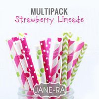 LECMARK Biodegradable 25pcs Multipack Mix Drinking Paper Straws Kids Birthday Wedding Decorative Party Decoration Event Supplies Drinking Paper Straws (Strawberry Lemonade)