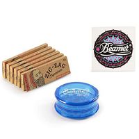 6 Packs Zig Zag 1 1/4 Size Unbleached Rolling Paper + 3-Piece 63mm Beamer Acrylic Grinder with Storage Compartment + Beamer Smoke Sticker
