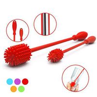 Silicone Bottle Brush with 15" Long Handle [Set of 2] for Cleaning Baby Bottles, Hydro Flask, Vase, Narrow Neck Glassware, Water Bottles - Includes 15 inch & 9.5 inch - Red