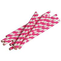 U.S. Toy Dozen Hot Pink Striped Vintage Style Nostalgic Sturdy Paper Drinking Straws - 7.5"