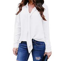 Meikosks Women's Tie Chiffon Shirt V-Neck Long Sleeved Blouses Solid Color Studio Pullover White