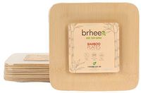 brheez Bamboo Veneer Disposable Eco-Friendly Square Plates - Elegant, Compostable and Biodegradable - Made from 100% Natural Bamboo (25, 7" inch)