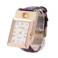 TLXM Quartz Watch Lighter, Women's Fashion Wristwatches, USB Rechargeable Windproof Flameless Cigarette Lighter (Gold&White)