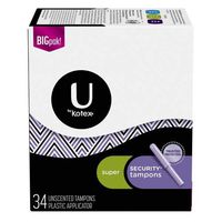U by Kotex Security Tampons, Super, Plastic Applicator, Unscented-34 ct