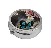 Halulu Blue Butterfly Custom Fashion Round Glass Pill Case 2.1 Inch Tablet Holder Storage Bag Wallet