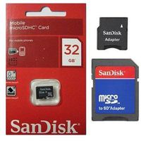 SanDisk 32GB 32G microSD microSDHC SD SDHC Card Class 4 C4 Retail Pack with SD and MiniSD Adapters