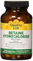Country Life - Betaine Hydrochloride with Pepsin, 600 mg - 100 Tablets