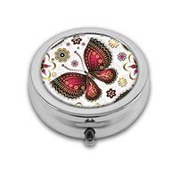 LuxSweet Pill Box,Gold Purple Vintage Butterflies Flowers Pill Case for Purse Pocket Pill Organizer with 3 Compartments Silver 2.1 Inches Portable Vitamin Medicine Case Holder