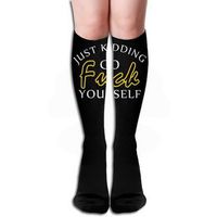 Just Kidding Go Fuck Yourself Womens Stockings Knee High Classics Polyester-cotton Long Tube Socks 50cm Black One Size 1 Pair By Uxjam