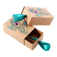 VOSAREA 50pcs Kraft Paper Candy Box Peacock Feather Diamond Drawer Pull Kraft Candy Gift Box for Wedding Party Festival