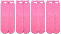 Secure (4 Pairs) Non Skid Socks with All-Around Grip Tread - Hospital Style for Elderly Fall Injury Prevention … (Pink)