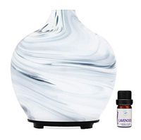 Prairie Essentials Hand Blown Glass White and Blue Essential Oils Diffuser 60ml with 5ml Bottle of Lavender 100% Pure Therapeutic Grade Essential Oil