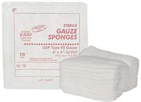 Type VII Gauze Sponges 4" x 4". Pack of 10 32-ply X-Ray Detectable Gauze Dressings for Wound Cleaning, prepping, debriding, Packing. Sterile, 100% Cotton, Latex-Free.