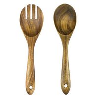 BESTONZON 2PCS Wooden Spoon and Fork Japanese Salad Fork Spoon Eco-Friendly Safe Natural Tableware Cutlery Set for Home Restaurant