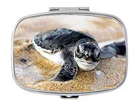 BeeGogo - Turtle Custom Silver Stylish, Slim Design Pill Box Holder，Rectangle Medicine Vitamin Organizer Pill case