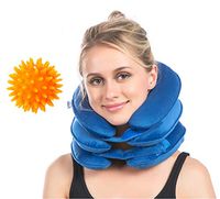 Cervical Neck Traction, Neck Brace, Instant Neck Shoulder Pain Relief at Home, Adjustable Velvet Stretcher Collar w/Massage Ball Blue